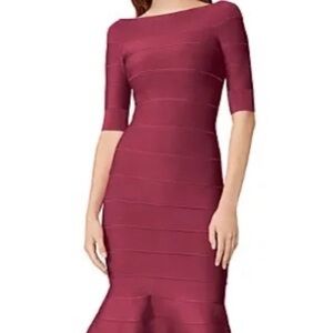 Herve Leger Boat Neck Off Shoulder Bandage Dress Maroon Size Medium
